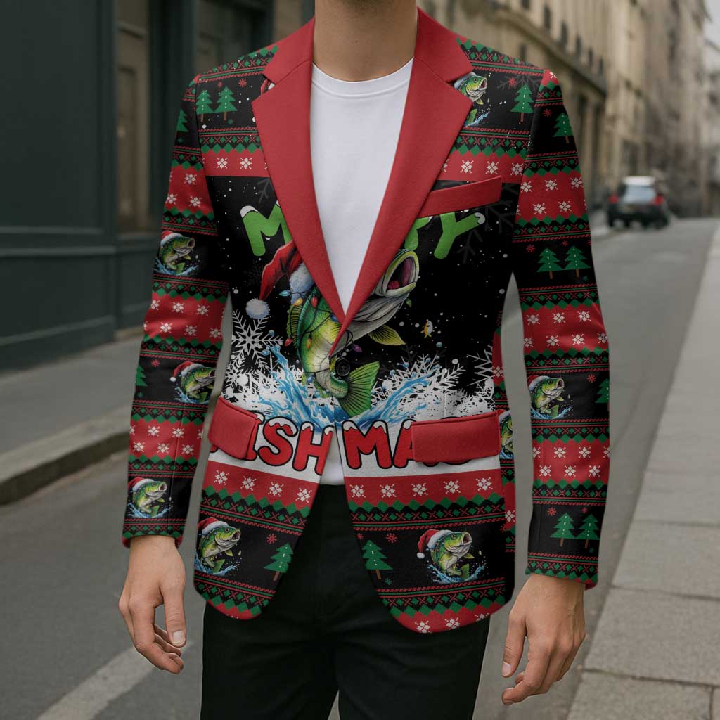 Fishing Christmas Merry Fishmas Blazer We Wish You A Merry Fishmas - Wonder Print Shop