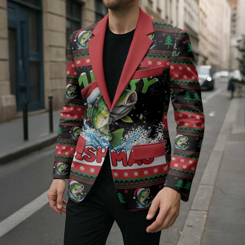 Fishing Christmas Merry Fishmas Blazer We Wish You A Merry Fishmas - Wonder Print Shop