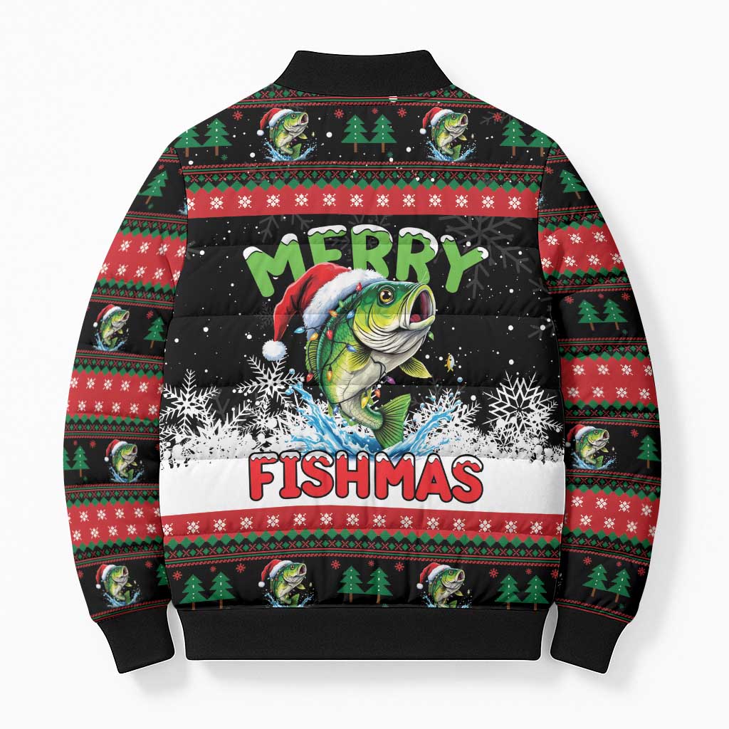Fishing Christmas Merry Fishmas Bomber Puffer Jacket We Wish You A Merry Fishmas - Wonder Print Shop