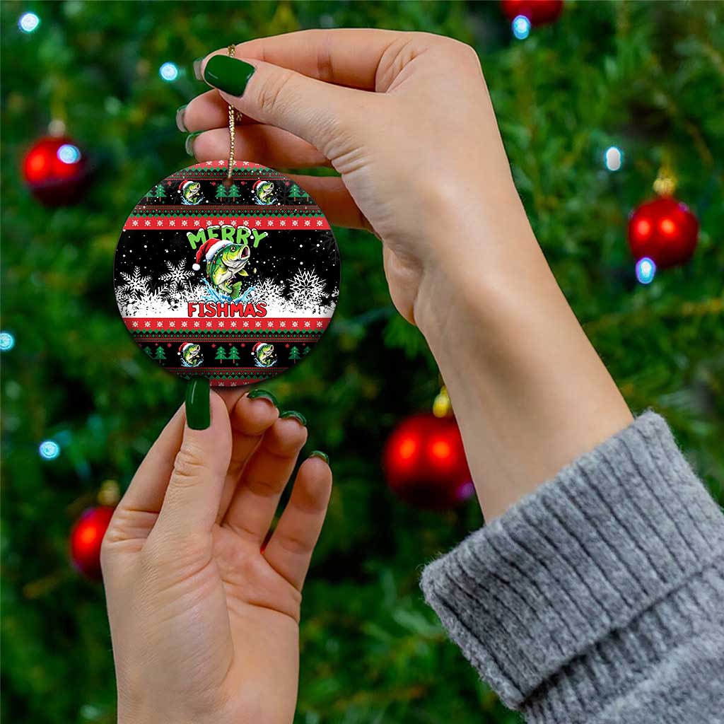 Fishing Christmas Merry Fishmas Ceramic Ornament We Wish You A Merry Fishmas - Wonder Print Shop