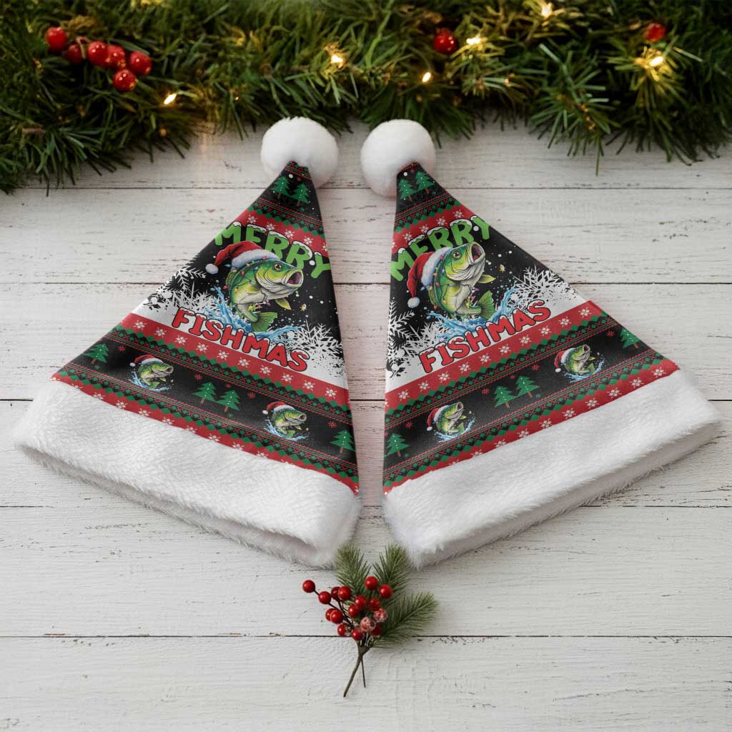 Fishing Christmas Merry Fishmas Christmas Santa Hat We Wish You A Merry Fishmas - Wonder Print Shop