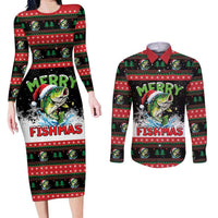 Fishing Christmas Merry Fishmas Couples Matching Long Sleeve Bodycon Dress and Long Sleeve Button Shirt We Wish You A Merry Fishmas - Wonder Print Shop