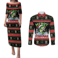 Fishing Christmas Merry Fishmas Couples Matching Puletasi and Long Sleeve Button Shirt We Wish You A Merry Fishmas - Wonder Print Shop