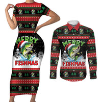 Fishing Christmas Merry Fishmas Couples Matching Short Sleeve Bodycon Dress and Long Sleeve Button Shirt We Wish You A Merry Fishmas - Wonder Print Shop