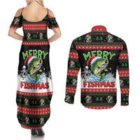 Fishing Christmas Merry Fishmas Couples Matching Summer Maxi Dress and Long Sleeve Button Shirt We Wish You A Merry Fishmas - Wonder Print Shop