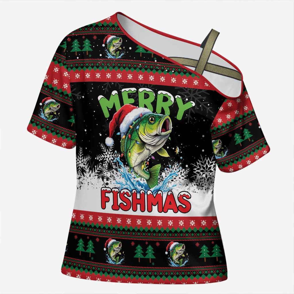 Fishing Christmas Merry Fishmas Cross Shoulder Shirt We Wish You A Merry Fishmas - Wonder Print Shop