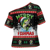 Fishing Christmas Merry Fishmas Cross Shoulder Shirt We Wish You A Merry Fishmas - Wonder Print Shop