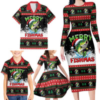 Fishing Christmas Merry Fishmas Family Matching Long Sleeve Bodycon Dress and Hawaiian Shirt We Wish You A Merry Fishmas - Wonder Print Shop