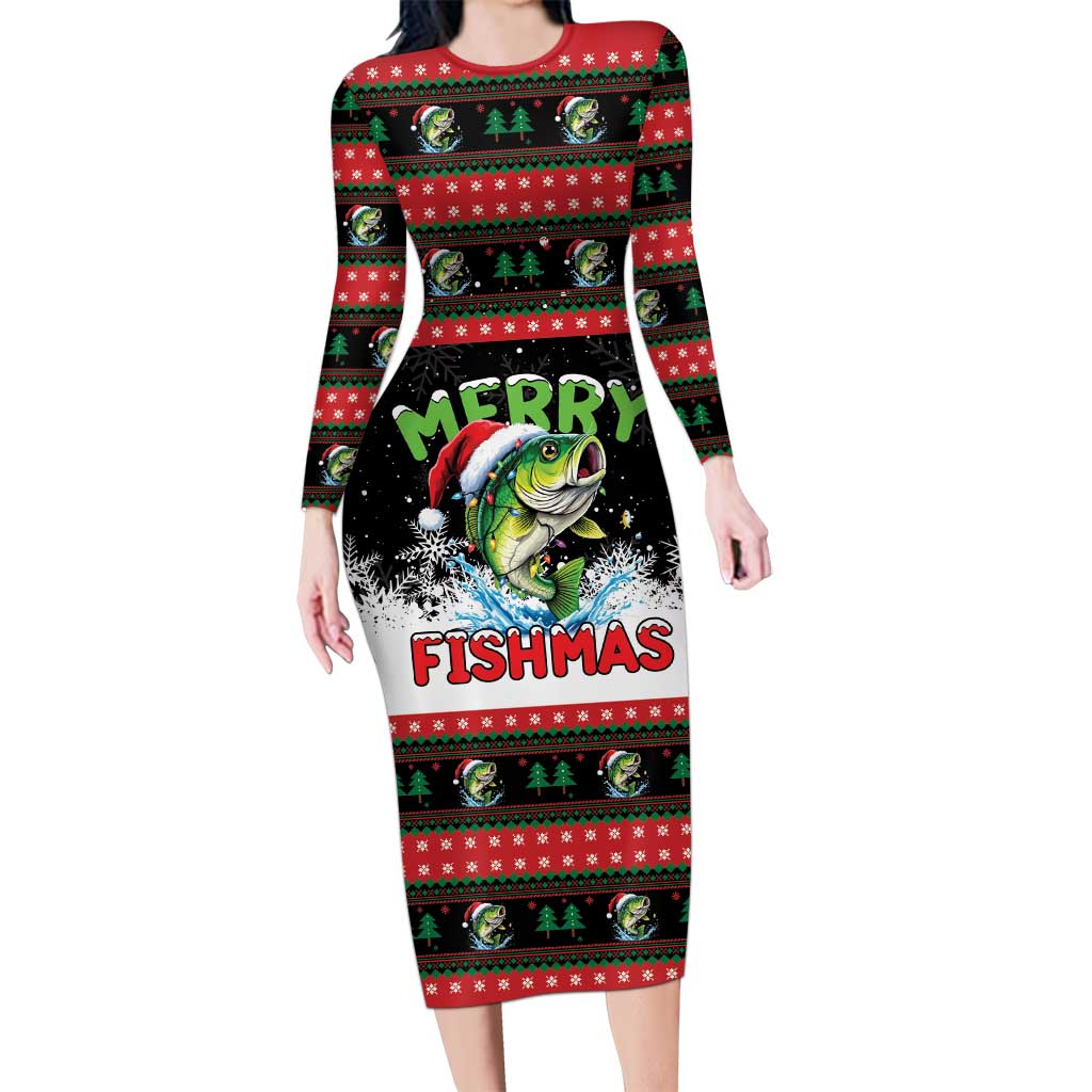Fishing Christmas Merry Fishmas Family Matching Long Sleeve Bodycon Dress and Hawaiian Shirt We Wish You A Merry Fishmas - Wonder Print Shop