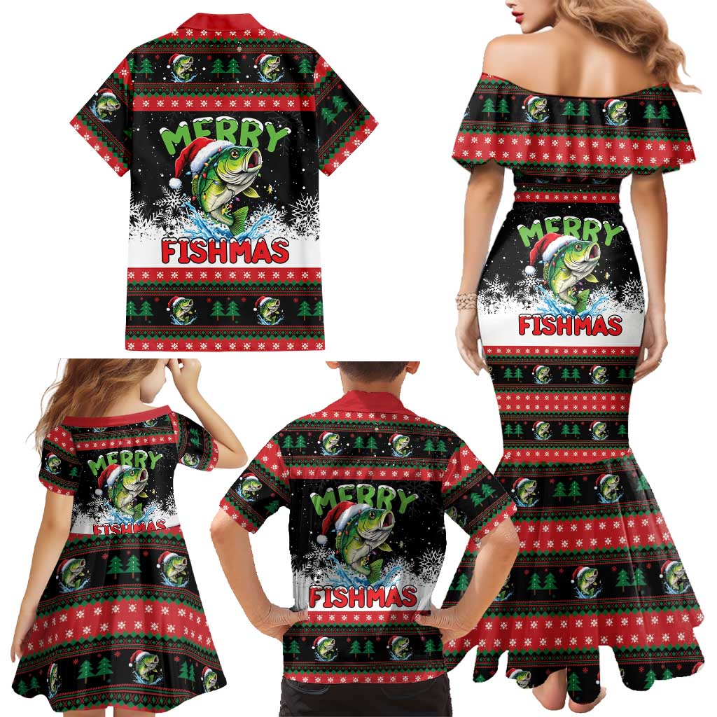 Fishing Christmas Merry Fishmas Family Matching Mermaid Dress and Hawaiian Shirt We Wish You A Merry Fishmas - Wonder Print Shop