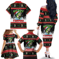 Fishing Christmas Merry Fishmas Family Matching Off The Shoulder Long Sleeve Dress and Hawaiian Shirt We Wish You A Merry Fishmas - Wonder Print Shop