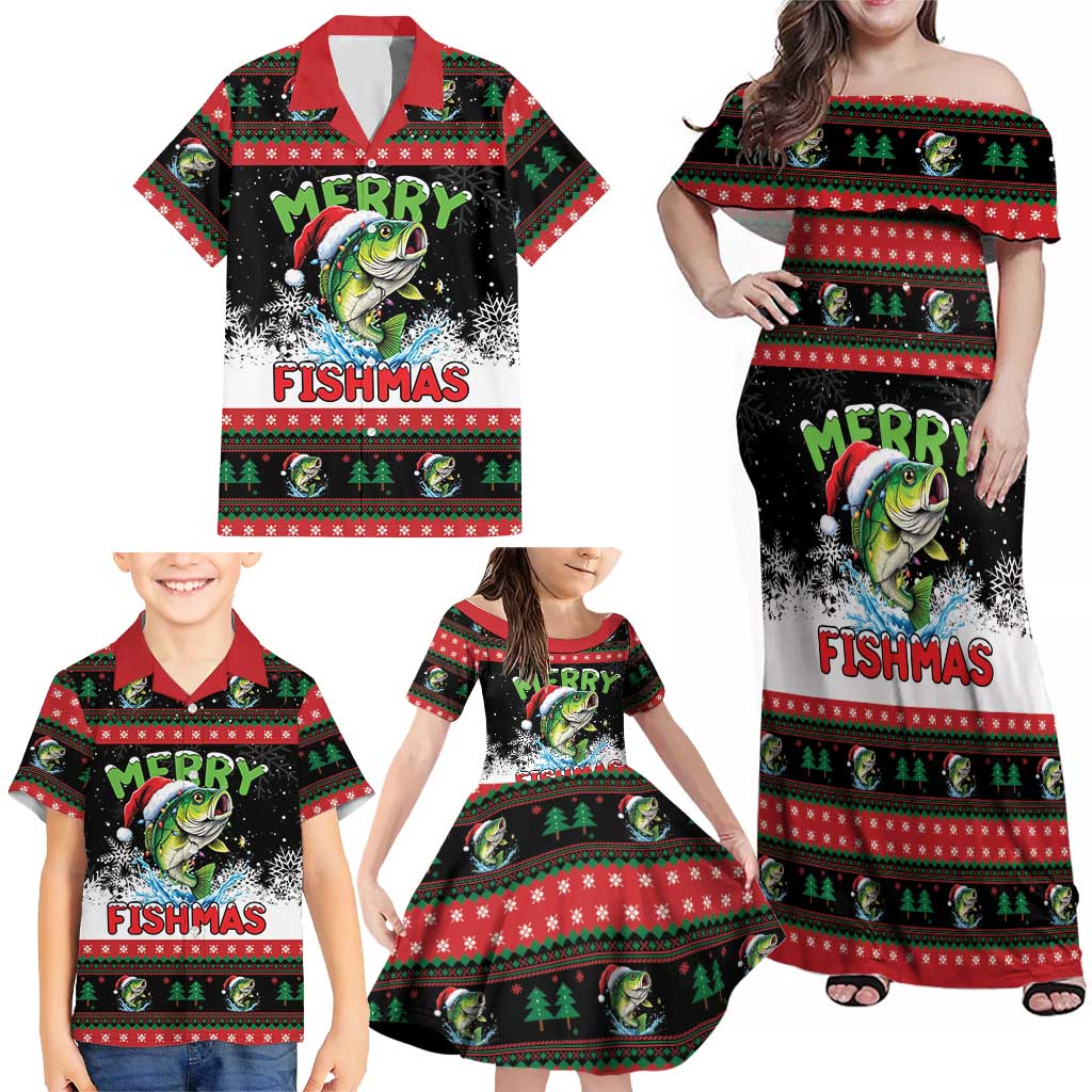 Fishing Christmas Merry Fishmas Family Matching Off Shoulder Maxi Dress and Hawaiian Shirt We Wish You A Merry Fishmas - Wonder Print Shop