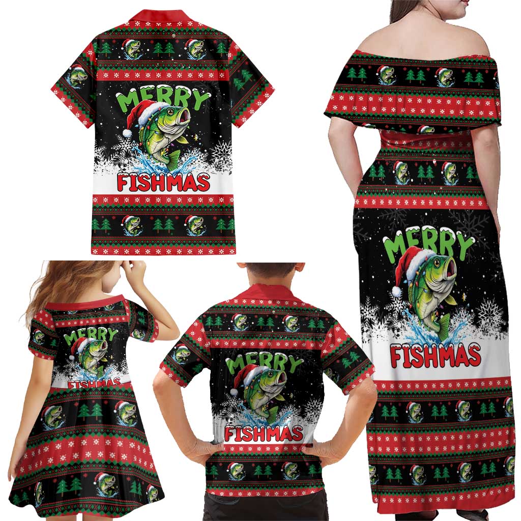 Fishing Christmas Merry Fishmas Family Matching Off Shoulder Maxi Dress and Hawaiian Shirt We Wish You A Merry Fishmas - Wonder Print Shop