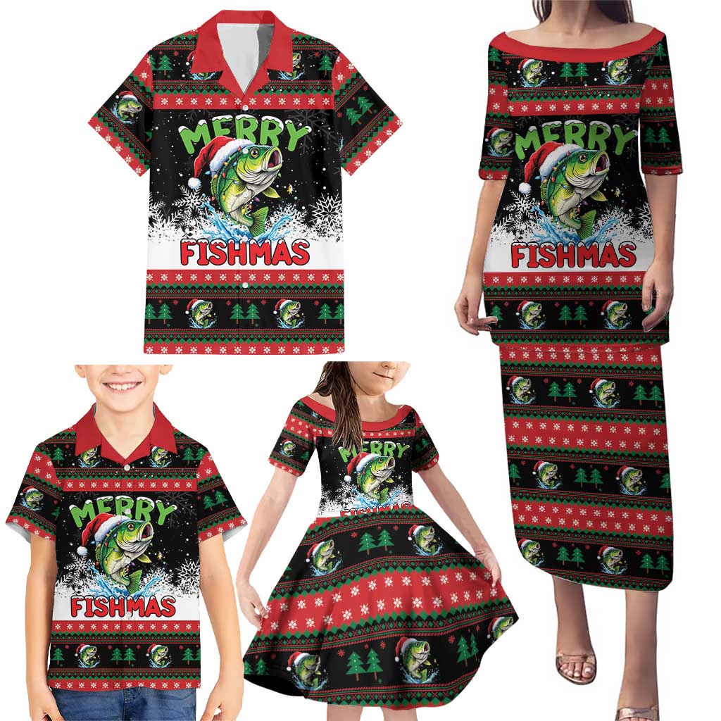 Fishing Christmas Merry Fishmas Family Matching Puletasi and Hawaiian Shirt We Wish You A Merry Fishmas - Wonder Print Shop