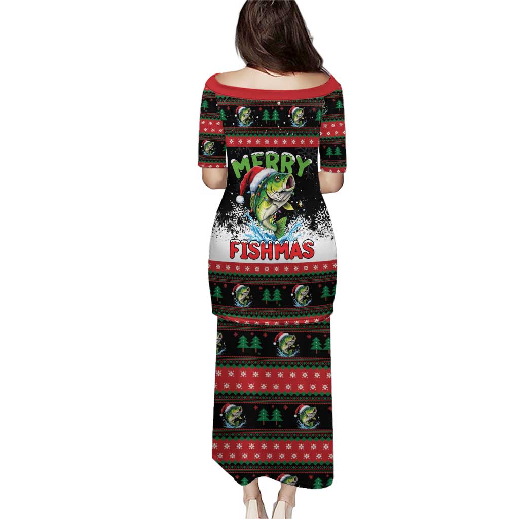 Fishing Christmas Merry Fishmas Family Matching Puletasi and Hawaiian Shirt We Wish You A Merry Fishmas - Wonder Print Shop