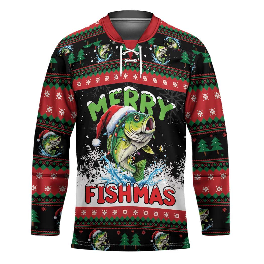 Fishing Christmas Merry Fishmas Hockey Jersey We Wish You A Merry Fishmas - Wonder Print Shop