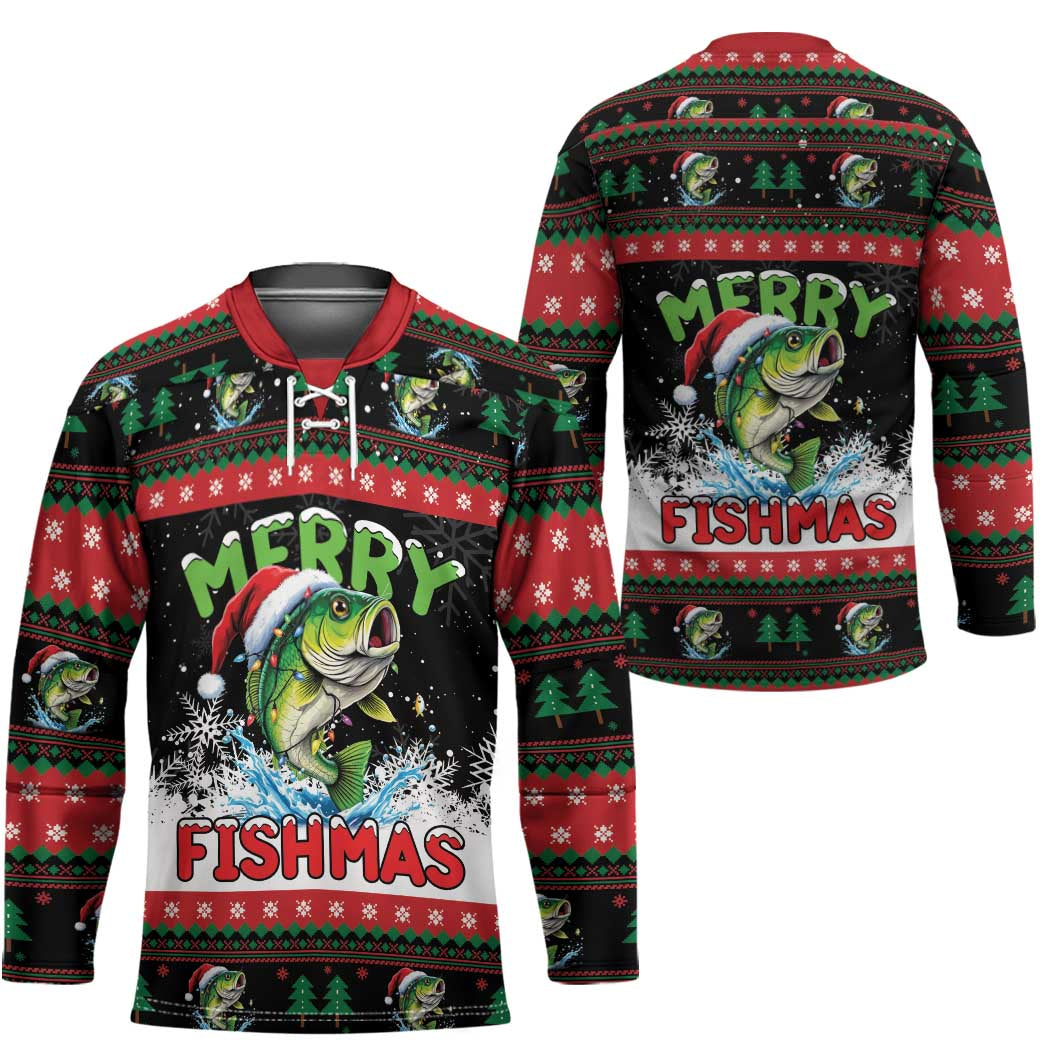 Fishing Christmas Merry Fishmas Hockey Jersey We Wish You A Merry Fishmas - Wonder Print Shop