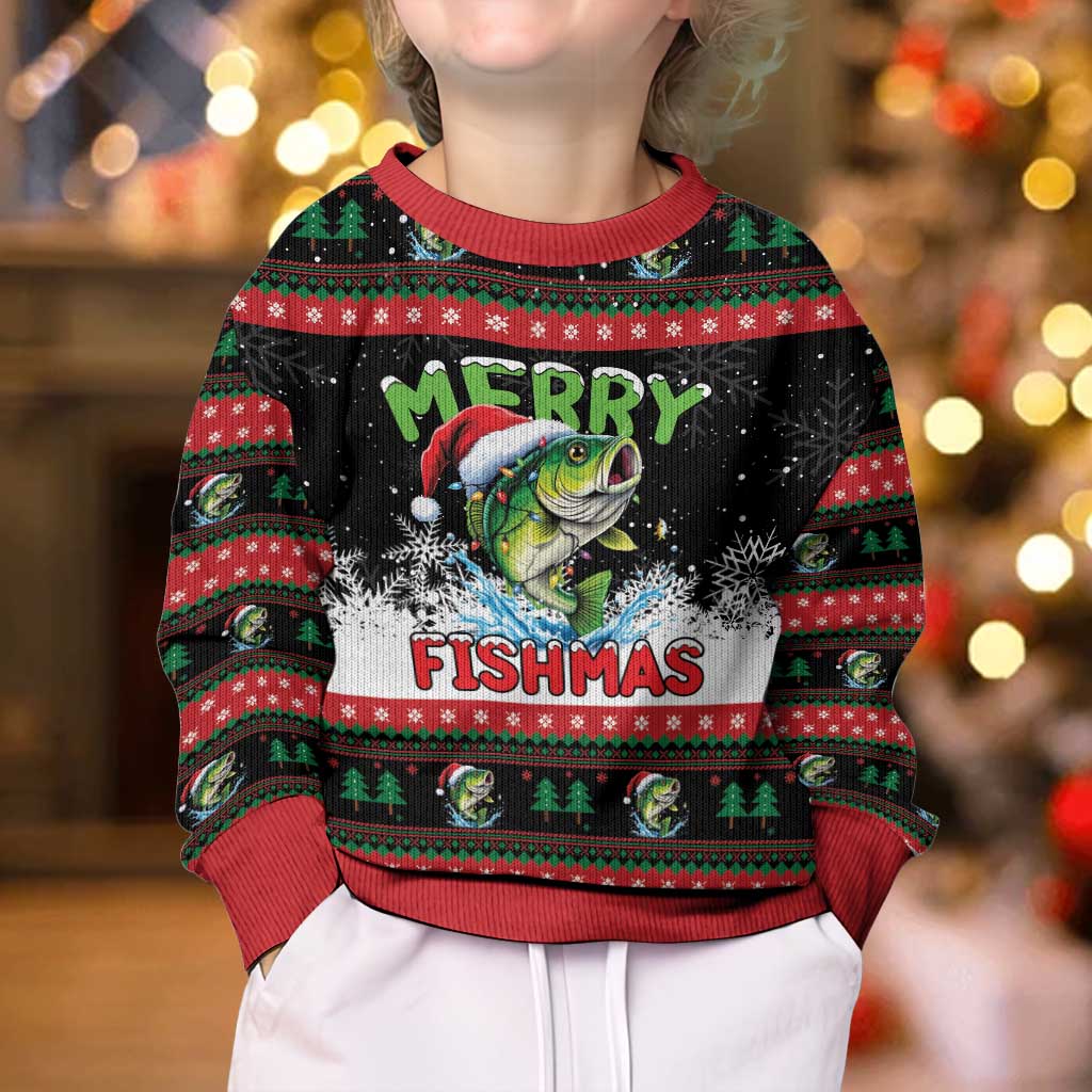 Fishing Christmas Merry Fishmas Kid Ugly Christmas Sweater We Wish You A Merry Fishmas - Wonder Print Shop