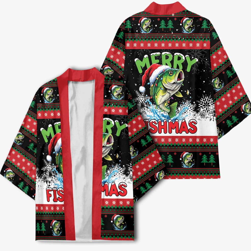 Fishing Christmas Merry Fishmas Kimono We Wish You A Merry Fishmas - Wonder Print Shop
