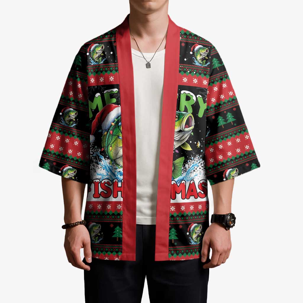 Fishing Christmas Merry Fishmas Kimono We Wish You A Merry Fishmas - Wonder Print Shop