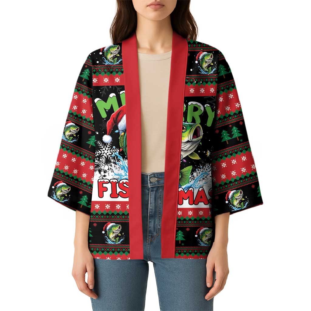 Fishing Christmas Merry Fishmas Kimono We Wish You A Merry Fishmas - Wonder Print Shop