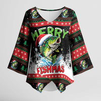 Fishing Christmas Merry Fishmas Kimono Sleeve Blouse We Wish You A Merry Fishmas - Wonder Print Shop