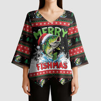 Fishing Christmas Merry Fishmas Kimono Sleeve Blouse We Wish You A Merry Fishmas - Wonder Print Shop