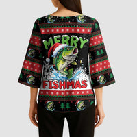Fishing Christmas Merry Fishmas Kimono Sleeve Blouse We Wish You A Merry Fishmas - Wonder Print Shop