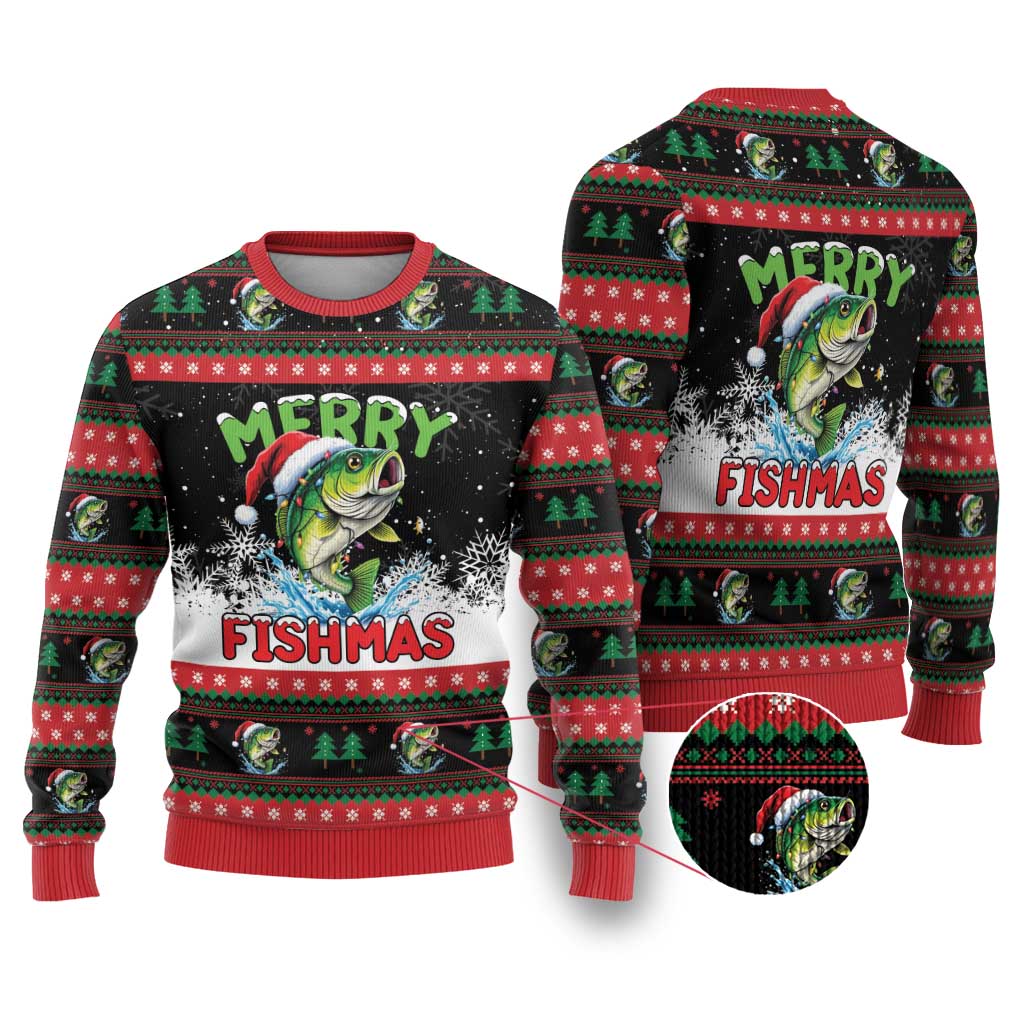 Fishing Christmas Merry Fishmas Ugly Christmas Sweater We Wish You A Merry Fishmas - Wonder Print Shop