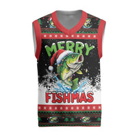 Fishing Christmas Merry Fishmas Christmas Knitted V-Neck Vest We Wish You A Merry Fishmas - Wonder Print Shop