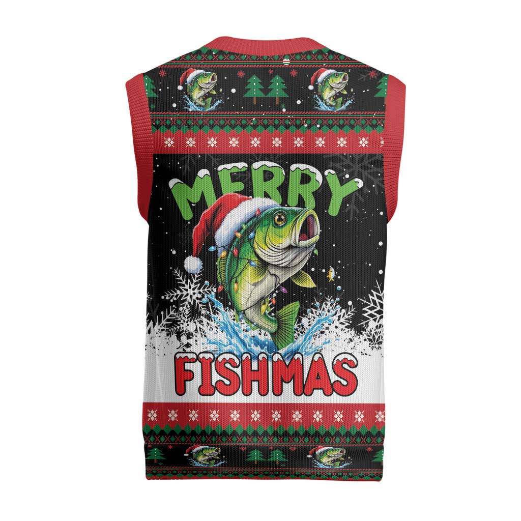 Fishing Christmas Merry Fishmas Christmas Knitted V-Neck Vest We Wish You A Merry Fishmas - Wonder Print Shop