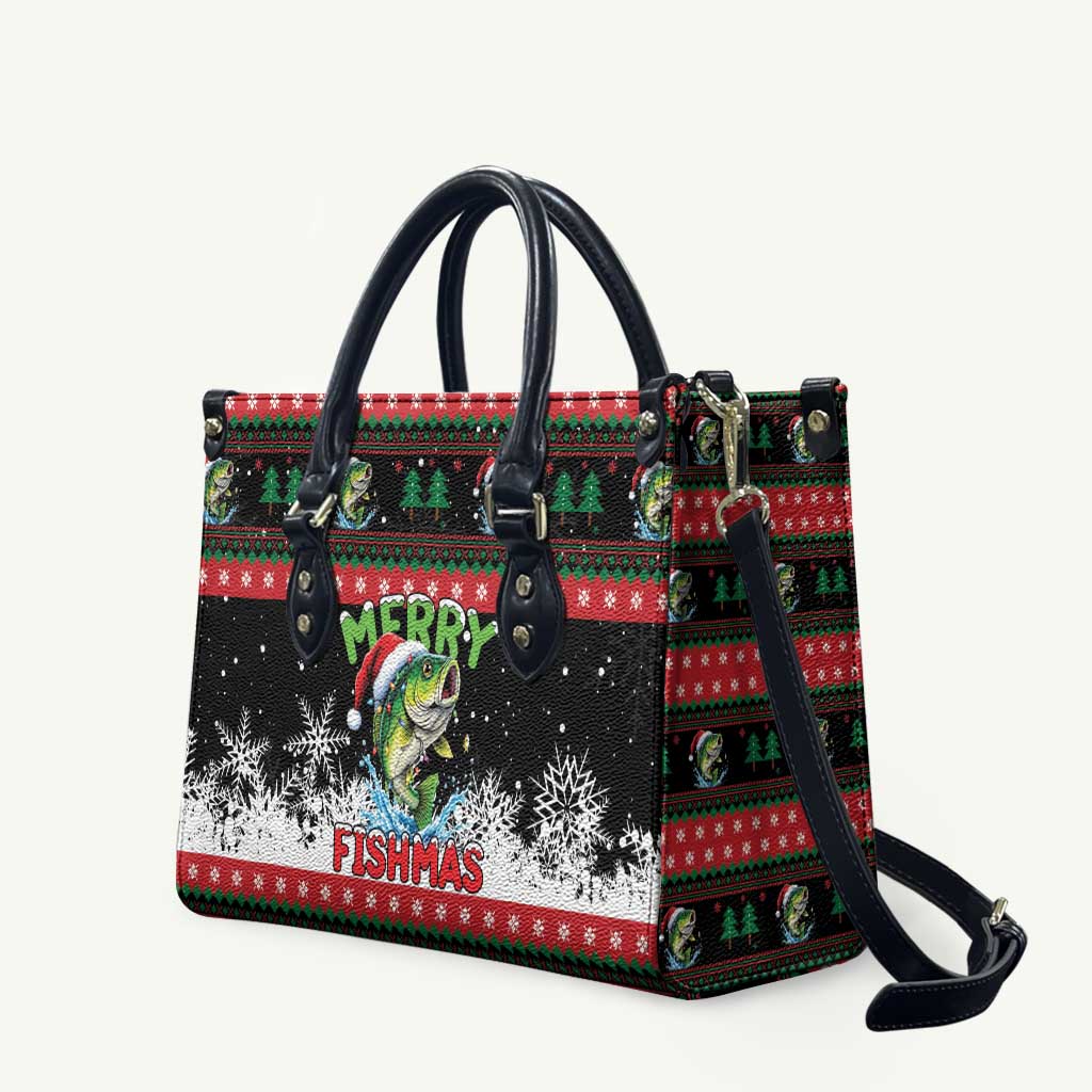 Fishing Christmas Merry Fishmas Leather Bag We Wish You A Merry Fishmas - Wonder Print Shop