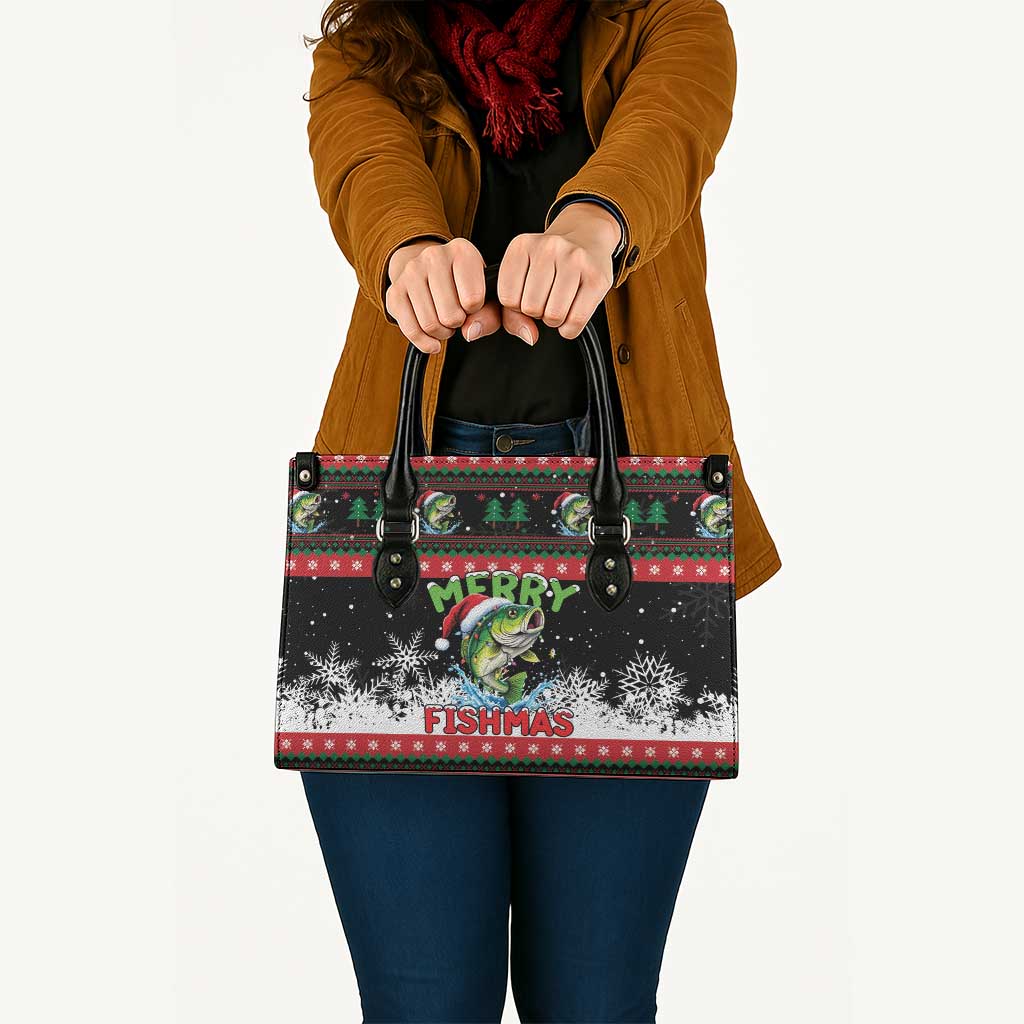 Fishing Christmas Merry Fishmas Leather Bag We Wish You A Merry Fishmas - Wonder Print Shop