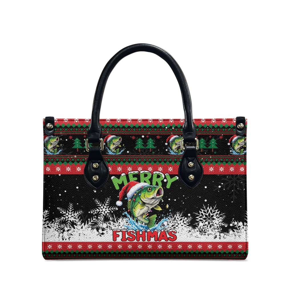 Fishing Christmas Merry Fishmas Leather Bag We Wish You A Merry Fishmas - Wonder Print Shop