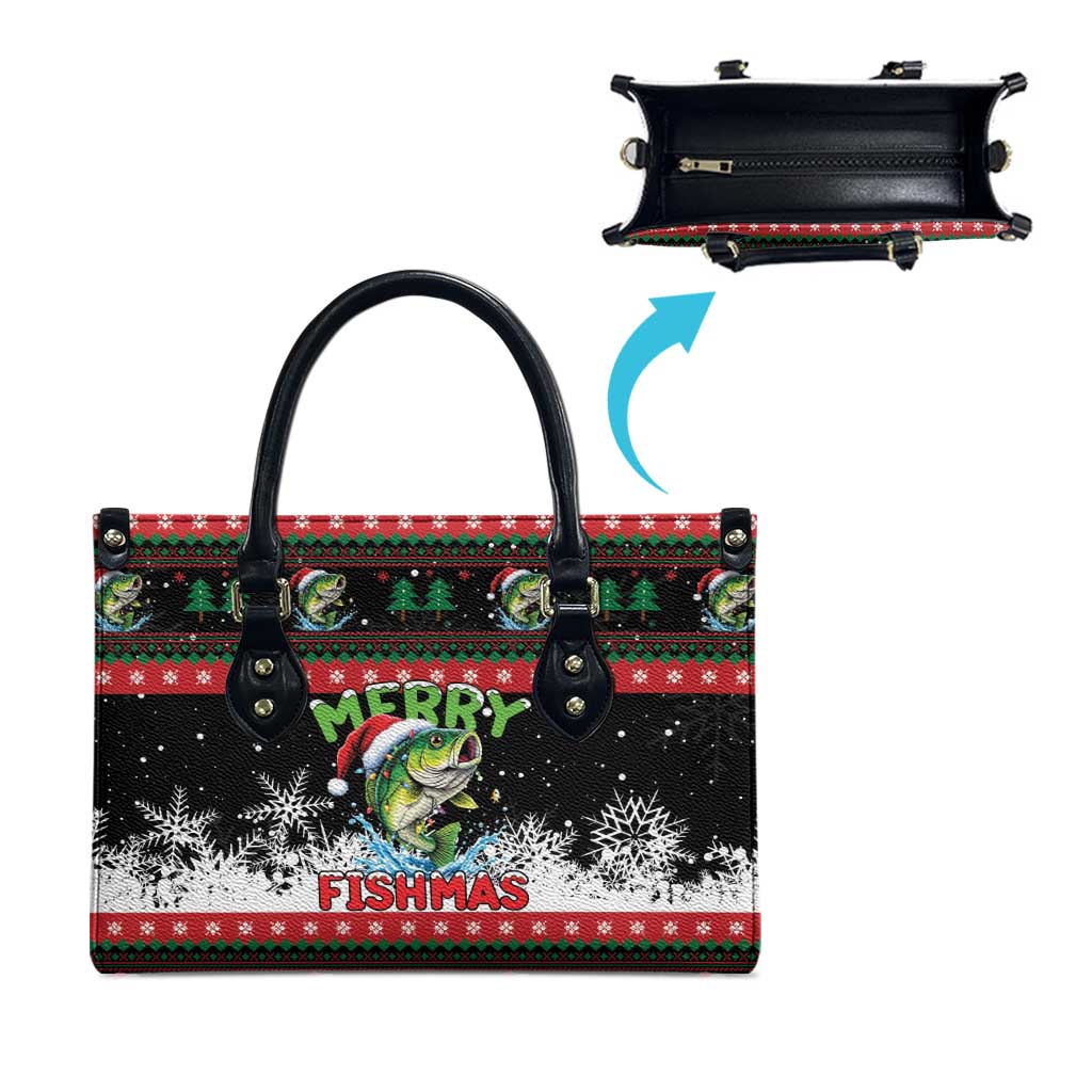 Fishing Christmas Merry Fishmas Leather Bag We Wish You A Merry Fishmas - Wonder Print Shop
