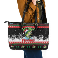 Fishing Christmas Merry Fishmas Leather Tote Bag We Wish You A Merry Fishmas - Wonder Print Shop