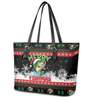 Fishing Christmas Merry Fishmas Leather Tote Bag We Wish You A Merry Fishmas - Wonder Print Shop