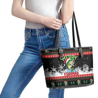 Fishing Christmas Merry Fishmas Leather Tote Bag We Wish You A Merry Fishmas - Wonder Print Shop