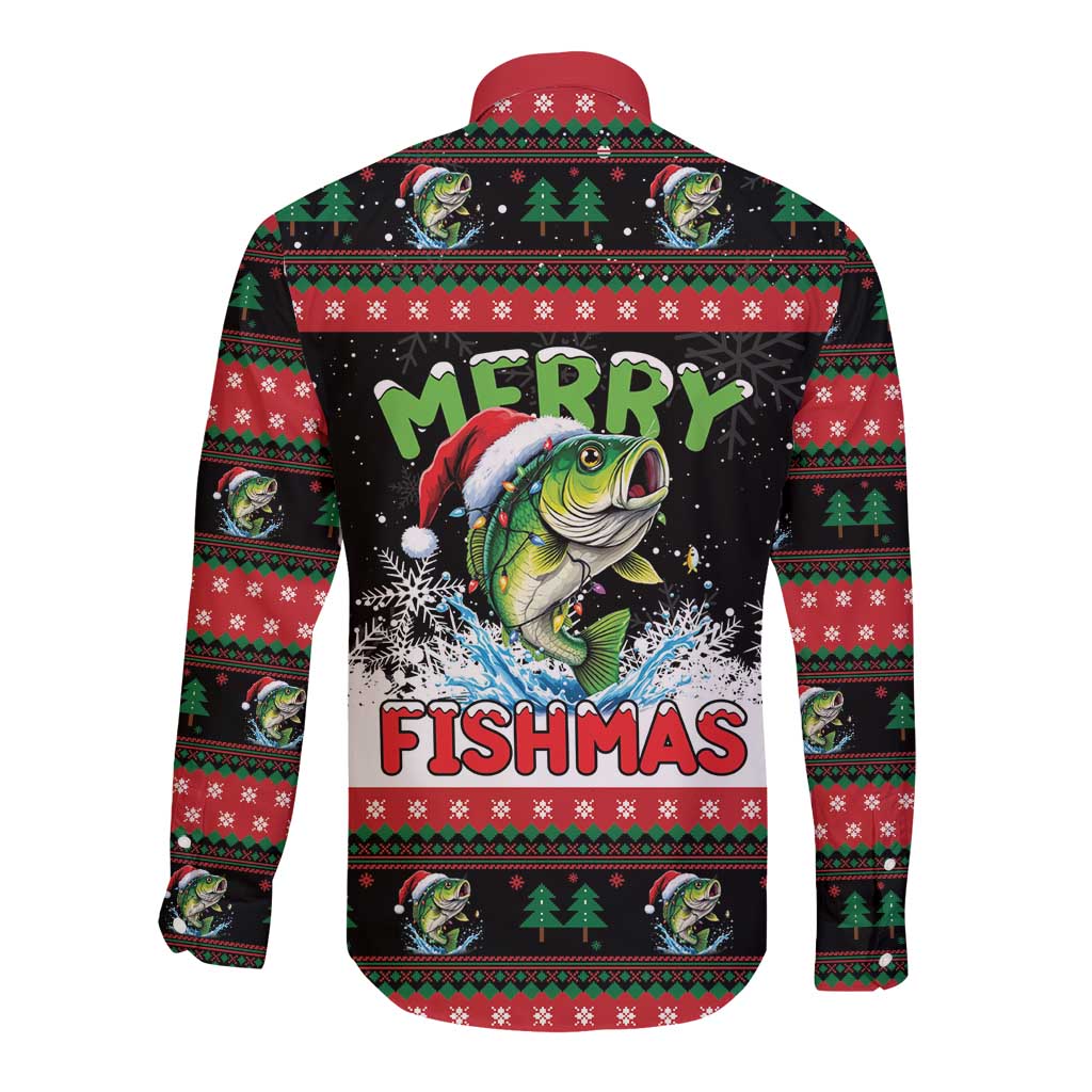 Fishing Christmas Merry Fishmas Long Sleeve Button Shirt We Wish You A Merry Fishmas - Wonder Print Shop