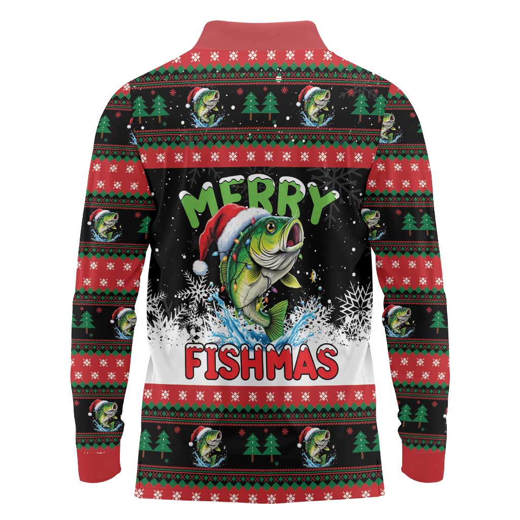 Fishing Christmas Merry Fishmas Long Sleeve Polo Shirt We Wish You A Merry Fishmas - Wonder Print Shop