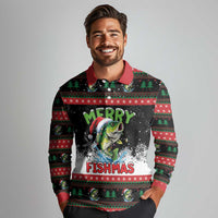 Fishing Christmas Merry Fishmas Long Sleeve Polo Shirt We Wish You A Merry Fishmas - Wonder Print Shop