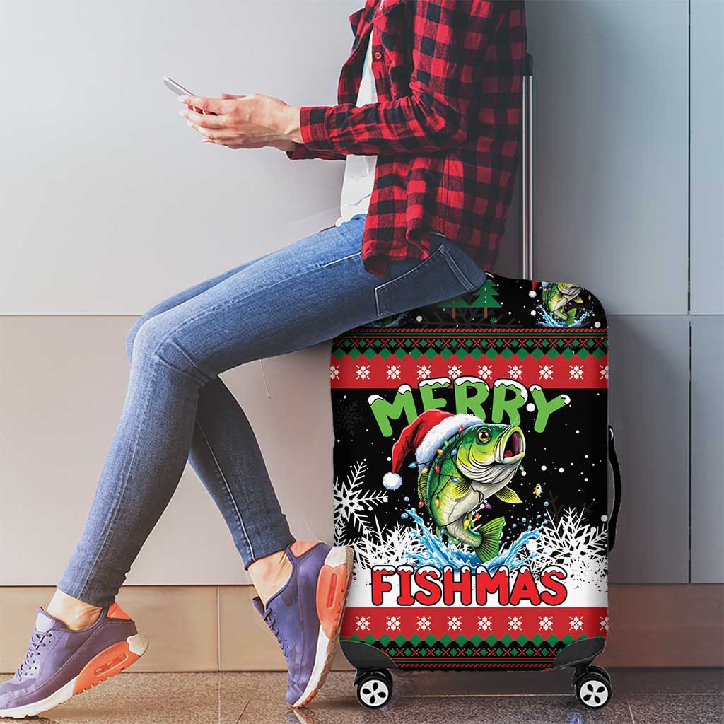 Fishing Christmas Merry Fishmas Luggage Cover We Wish You A Merry Fishmas - Wonder Print Shop