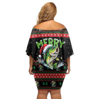 Fishing Christmas Merry Fishmas Off Shoulder Short Dress We Wish You A Merry Fishmas - Wonder Print Shop