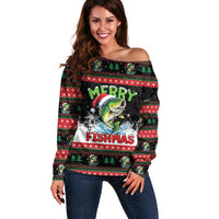 Fishing Christmas Merry Fishmas Off Shoulder Sweater We Wish You A Merry Fishmas - Wonder Print Shop