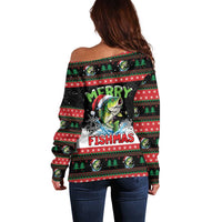 Fishing Christmas Merry Fishmas Off Shoulder Sweater We Wish You A Merry Fishmas - Wonder Print Shop