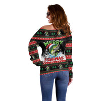 Fishing Christmas Merry Fishmas Off Shoulder Sweater We Wish You A Merry Fishmas - Wonder Print Shop