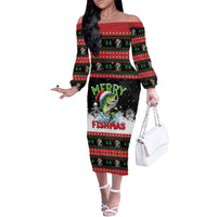 Fishing Christmas Merry Fishmas Off The Shoulder Long Sleeve Dress We Wish You A Merry Fishmas - Wonder Print Shop