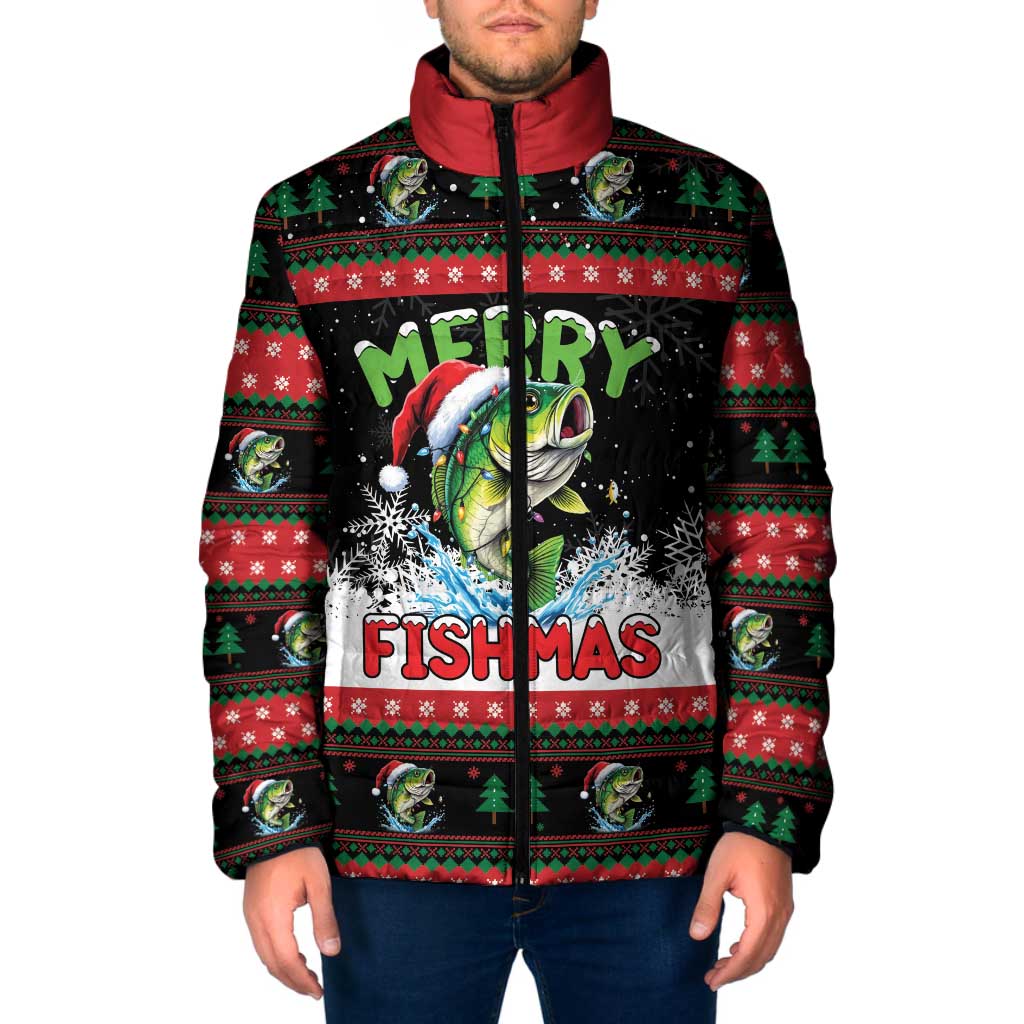 Fishing Christmas Merry Fishmas Padded Jacket We Wish You A Merry Fishmas - Wonder Print Shop
