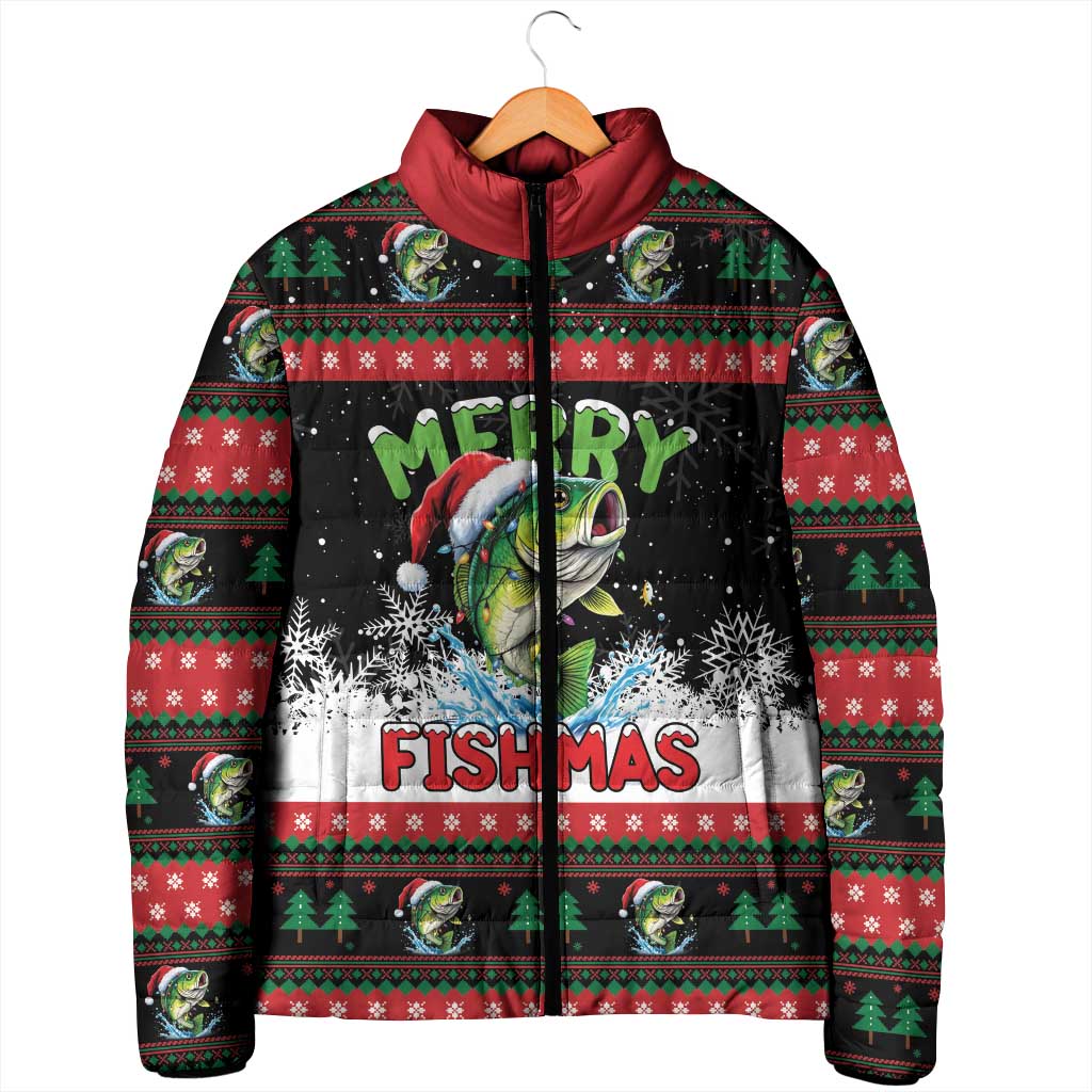 Fishing Christmas Merry Fishmas Padded Jacket We Wish You A Merry Fishmas - Wonder Print Shop