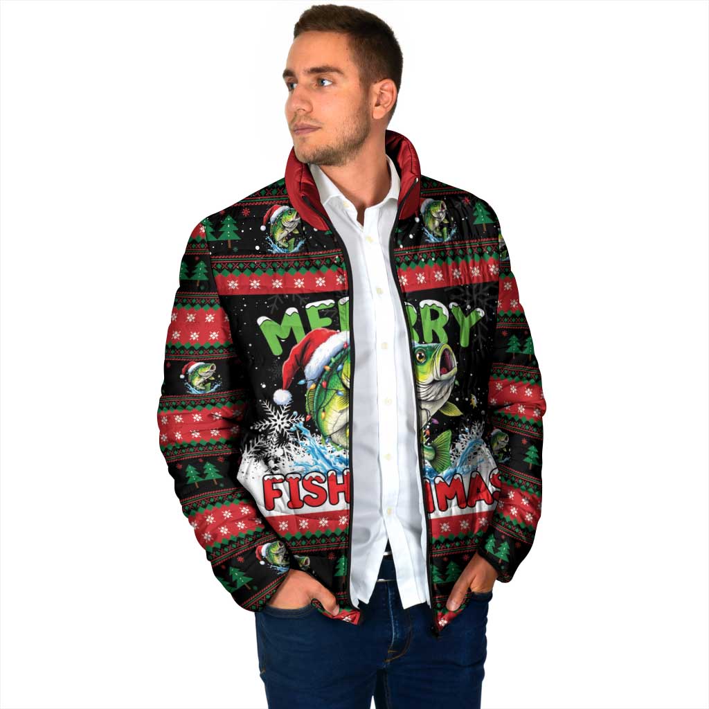 Fishing Christmas Merry Fishmas Padded Jacket We Wish You A Merry Fishmas - Wonder Print Shop